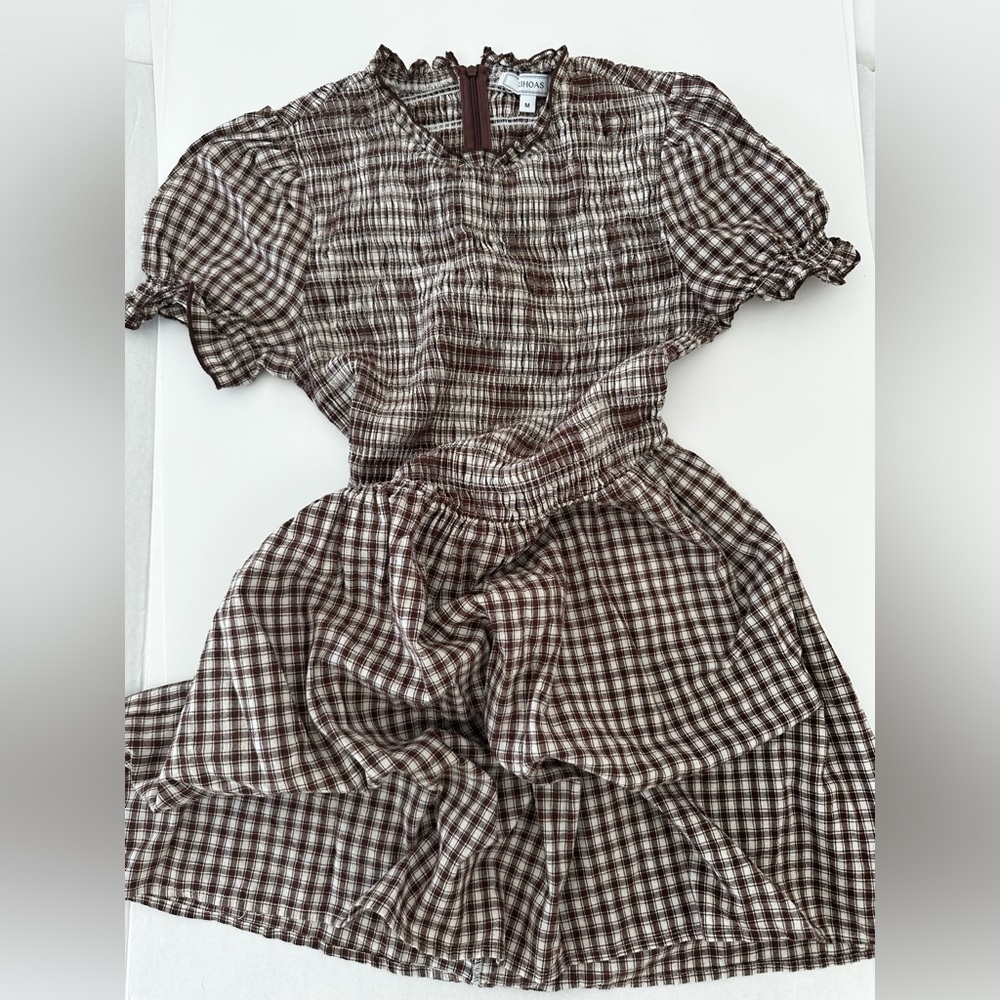 RIHOAS Brown & White Gingham Mini Dress